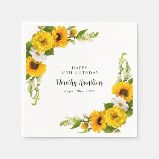 Serviette En Papier 60e fête d'anniversaire Sunflower Daisy Custom (Devant)