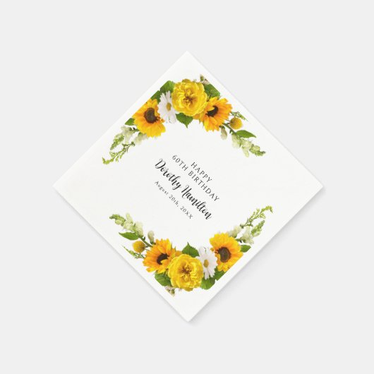 Serviette En Papier 60e fête d'anniversaire Sunflower Daisy Custom (Coin)