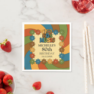 Serviette En Papier 60s Music Theme Nostalgic 80th Birthday Party Deco