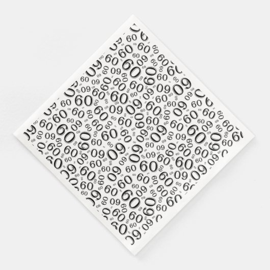 Serviette En Papier 60th Age Random Number Pattern Black/White (Coin)
