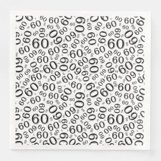Serviette En Papier 60th Age Random Number Pattern Black/White (Devant)