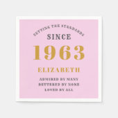 Serviette En Papier 60th Birthday Born 1963 Ajouter Nom Rose Grey (Devant)