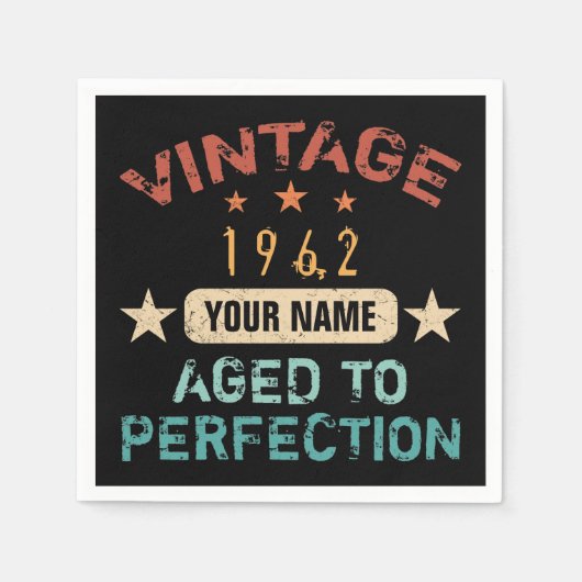 Serviette En Papier 60th Birthday Party 1962 Ajouter Votre Nom (Devant)