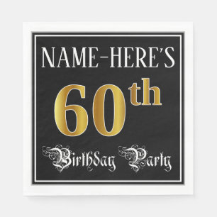 Serviette En Papier 60th Birthday Party - Fancy Script, Faux Gold Look