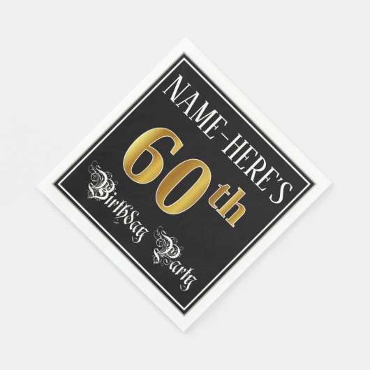 Serviette En Papier 60th Birthday Party - Fancy Script, Faux Gold Look (Coin)