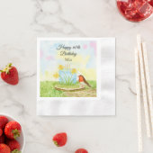 Serviette En Papier 60th Birthday Robin with Daffodil Cake (En situation)