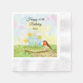 Serviette En Papier 60th Birthday Robin with Daffodil Cake (Devant)