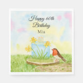 Serviette En Papier 60th Birthday Robin with Daffodil Cake (Devant)