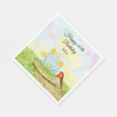 Serviette En Papier 60th Birthday Robin with Daffodil Cake (Coin)
