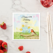 Serviette En Papier 60th Birthday Robin with Daffodil Cake (En situation)