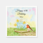 Serviette En Papier 60th Birthday Robin with Daffodil Cake (Devant)