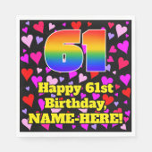 Serviette En Papier 61e anniversaire : Amour Hearts Motif, Arc-en-ciel (Devant)