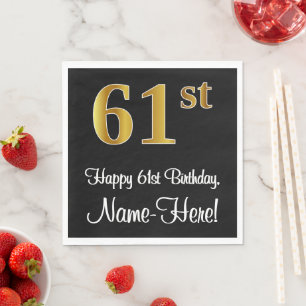 Serviette En Papier 61e anniversaire ~ Elégant Luxueux Faux Gold Look