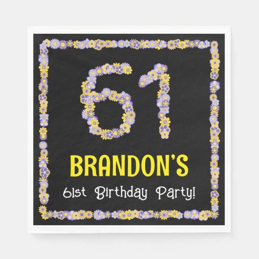 Serviette En Papier 61e anniversaire : Floral Flowers Numéro, Nom pers (Devant)