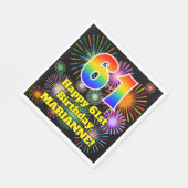Serviette En Papier 61e anniversaire : Fun Motif Fireworks + Rainbow 6 (Coin)