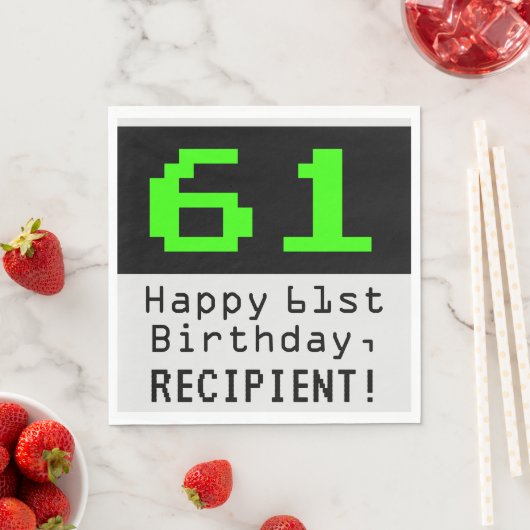 Serviette En Papier 61e anniversaire - Nerdy / Geeky Style "61" & Nom (En situation)