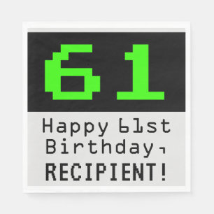 Serviette En Papier 61e anniversaire - Nerdy / Geeky Style "61" & Nom