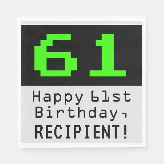 Serviette En Papier 61e anniversaire - Nerdy / Geeky Style "61" & Nom (Devant)