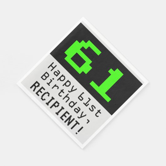 Serviette En Papier 61e anniversaire - Nerdy / Geeky Style "61" & Nom (Coin)
