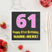 Serviette En Papier 61e anniversaire : Pink Stripes and Hearts "61" +  (En situation)