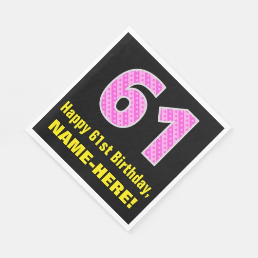 Serviette En Papier 61e anniversaire : Pink Stripes and Hearts "61" + (Coin)