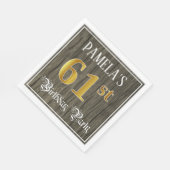 Serviette En Papier 61e fête d'anniversaire — Faux Gold & Faux Wood Lo (Coin)