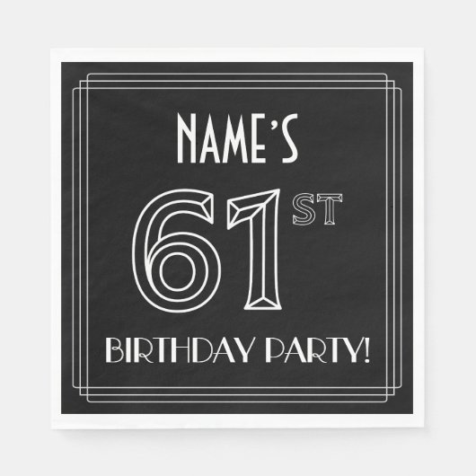 Serviette En Papier 61e fête d'anniversaire : Style Art Déco + Nom per (Devant)