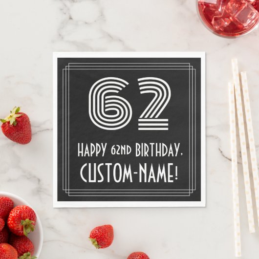 Serviette En Papier 62e anniversaire : Art Déco Inspiré Look "62" + No (En situation)