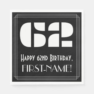 Serviette En Papier 62e anniversaire : Art Déco Inspiré Look "62" + No