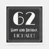 Serviette En Papier 62e anniversaire ~ Art Déco Inspiré Look "62", Nom (Devant)