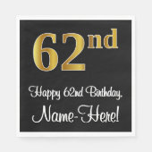 Serviette En Papier 62e anniversaire ~ Elégant Luxueux Faux Gold Look (Devant)