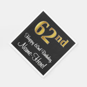 Serviette En Papier 62e anniversaire ~ Elégant Luxueux Faux Gold Look  (Coin)