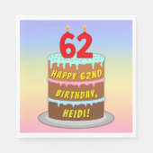 Serviette En Papier 62e anniversaire : Fun Cake and Candles + Nom pers (Devant)