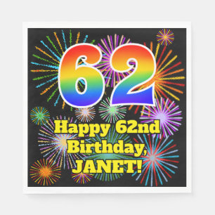 Serviette En Papier 62e anniversaire : Fun Fireworks Motif + Rainbow 6