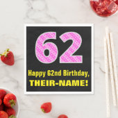 Serviette En Papier 62e anniversaire : Pink Stripes and Hearts "62" +  (En situation)