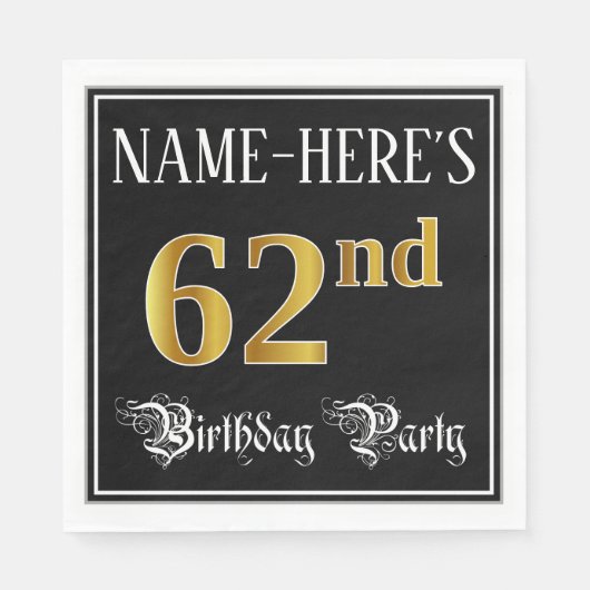 Serviette En Papier 62e fête d'anniversaire — Script fantaisie, Faux G (Devant)