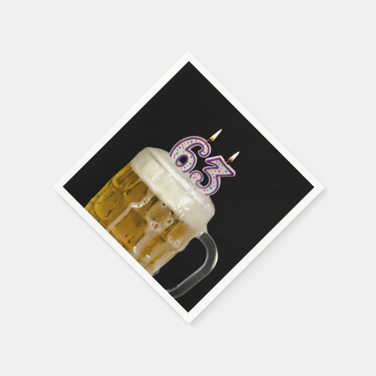 Serviette En Papier 63e Anniversaire Bière sur noir (Coin)