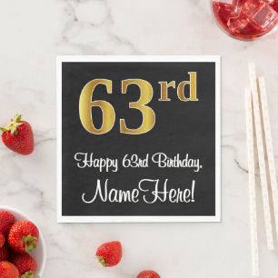 Serviette En Papier 63e anniversaire ~ Elégant luxe Faux Gold Look #