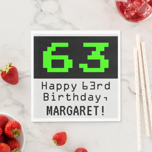 Serviette En Papier 63e anniversaire - Nerdy / Geeky Style "63" & Nom (En situation)