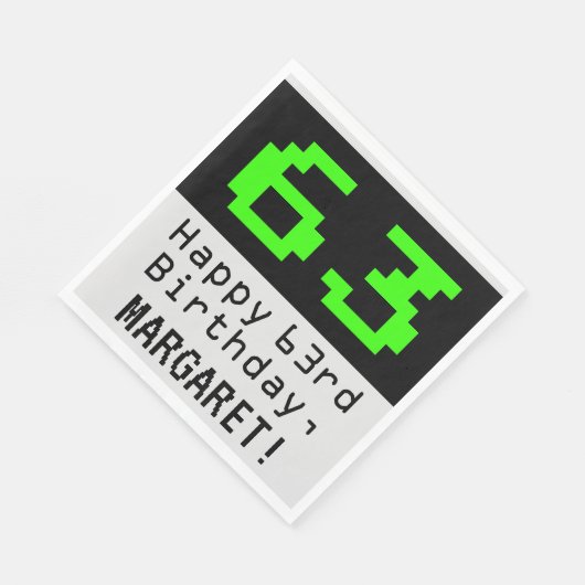 Serviette En Papier 63e anniversaire - Nerdy / Geeky Style "63" & Nom (Coin)
