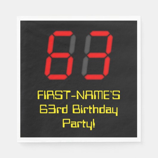 Serviette En Papier 63ème anniversaire : Rouge Digital Clock Style "63 (Devant)