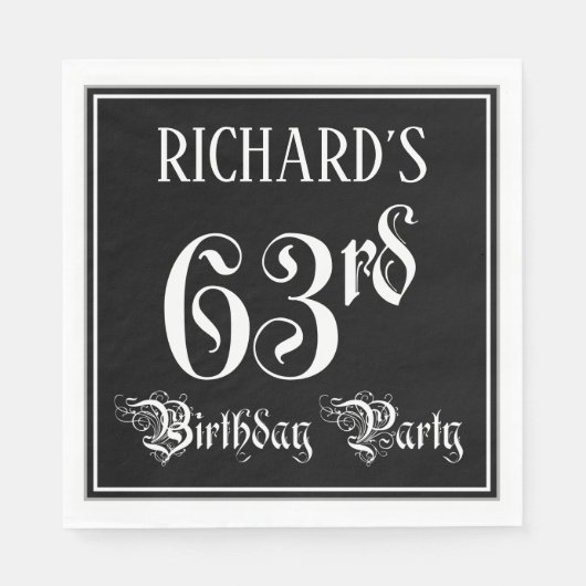 Serviette En Papier 63rd Birthday Party — Fancy Script + Custom Nom (Devant)