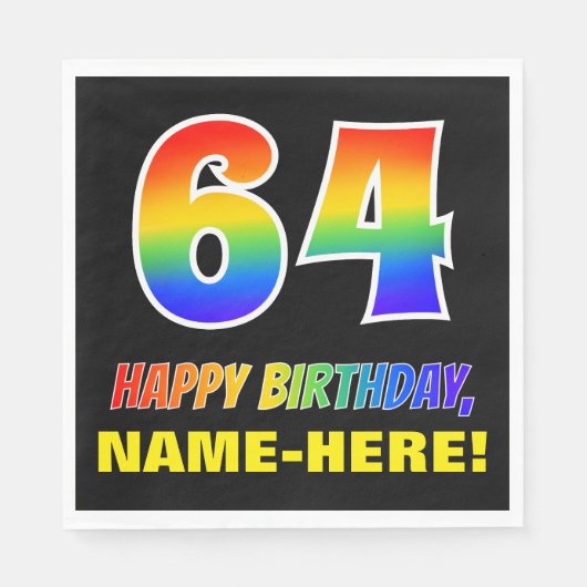 Serviette En Papier 64e anniversaire : Bold, amusant, simple, arc-en-c (Devant)