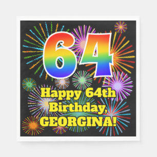 Serviette En Papier 64e anniversaire : Fun Fireworks Motif + Rainbow 6