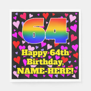Serviette En Papier 64e anniversaire : Loving Hearts Motif, Arc-en-cie