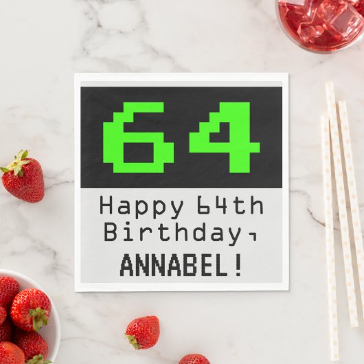 Serviette En Papier 64e anniversaire - Nerdy / Geeky Style "64" & Nom (En situation)