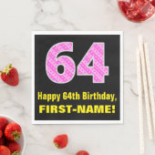 Serviette En Papier 64e anniversaire : Pink Stripes and Hearts "64" + (En situation)