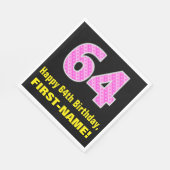 Serviette En Papier 64e anniversaire : Pink Stripes and Hearts "64" + (Coin)