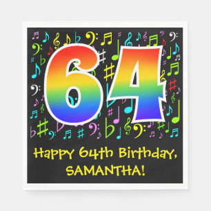 Serviette En Papier 64e anniversaire - Symboles de musique colorée, a