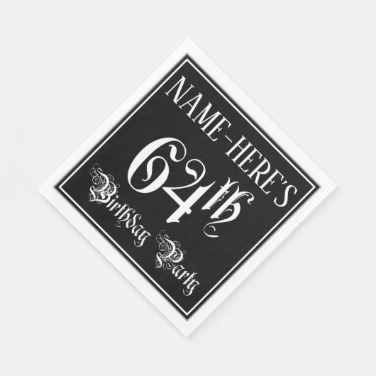 Serviette En Papier 64e Birthday Party — Fancy Script + Custom Nom (Coin)